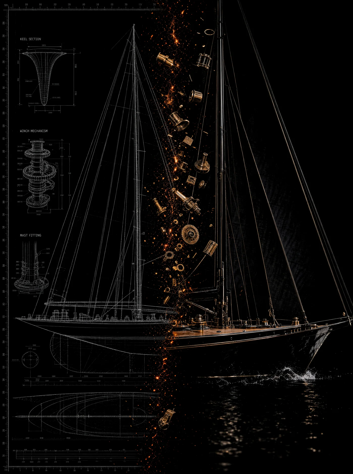 Blueprint-to-real plate: a J-class racing yacht